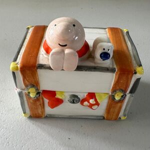 Vintage Ziggy & Fuzz 2 Piece Small Ceramic Jewelry Trinket Treasure Chest Box